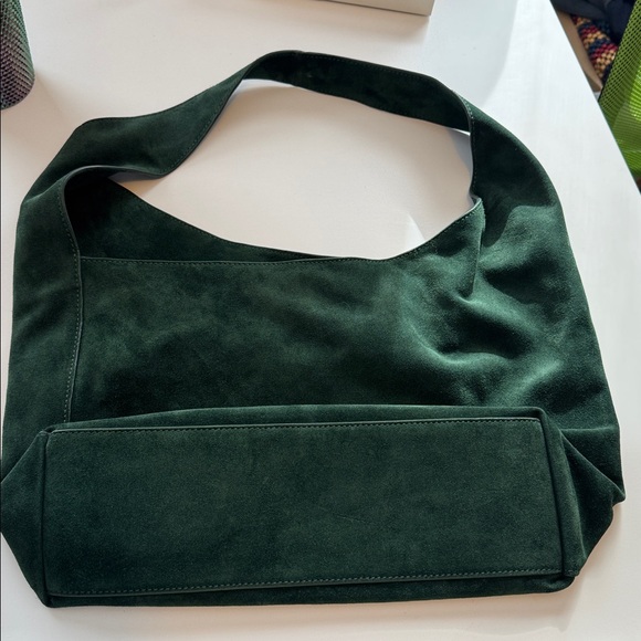Quince Italian Suede Slouchy Shoulder Bag dark green leather new no tags - Picture 5 of 9